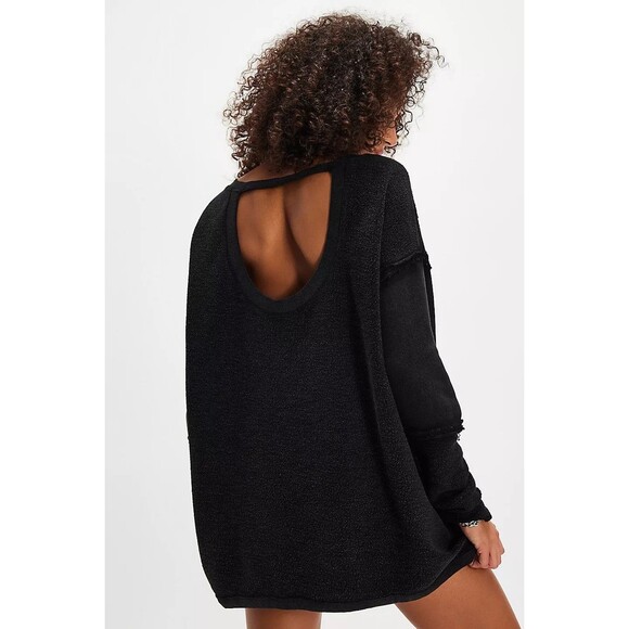 Free People Midnight Drift Pullover Sweatshirt Top Black Cotton S NWT 283708 - Picture 3 of 7